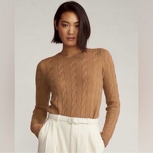 Massimo Dutti 100% Cashmere Cable Knit Crewneck Sweater in Olive Green